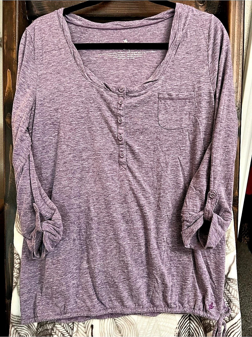 Jones New York Long Sleeve Henley Top in Purple Size Medium